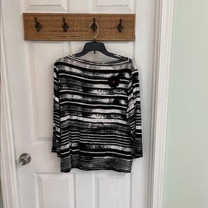 Ruby Rd. Black and White Striped Top